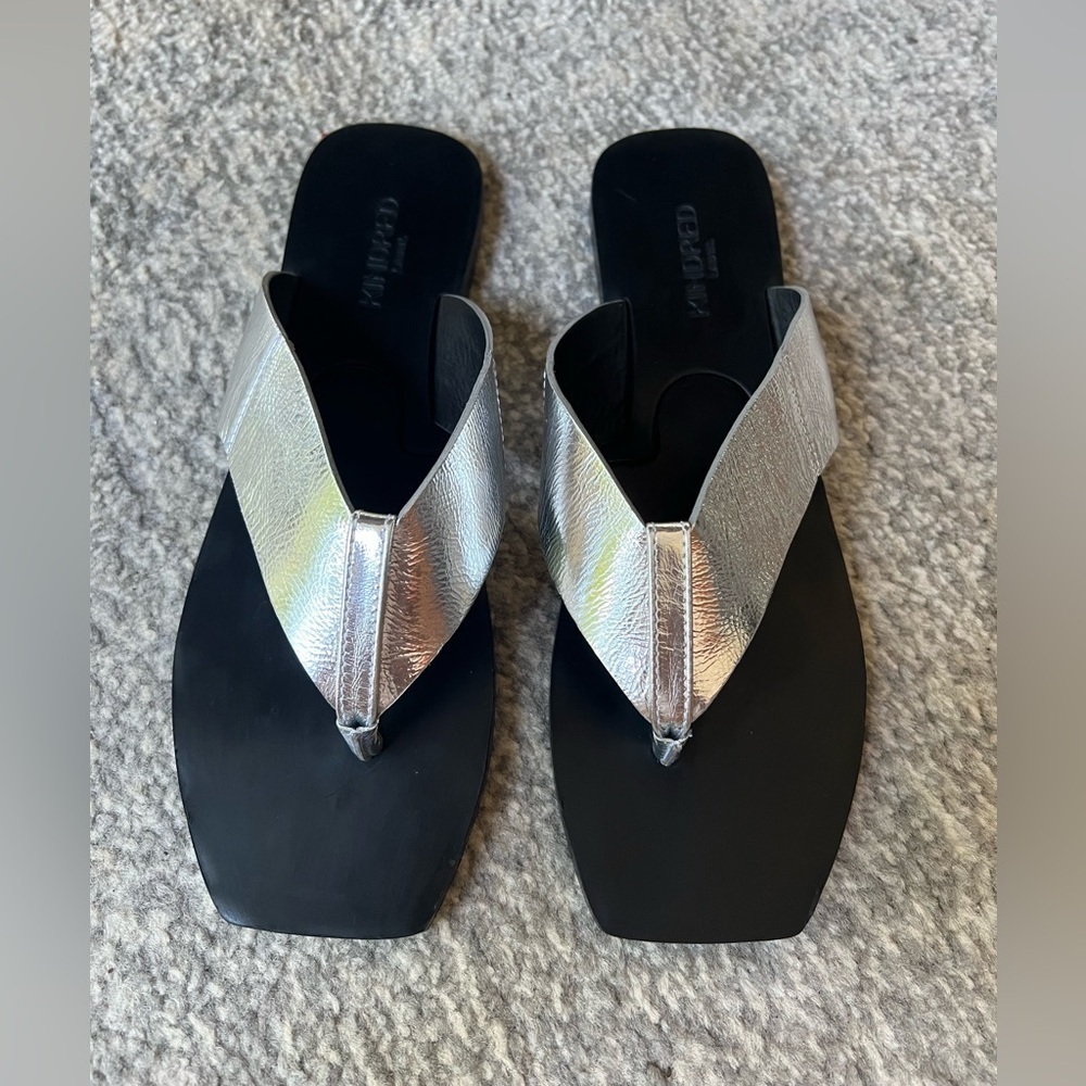 Kindred Label Hannah Thong Silver Foldable Leather Sandals size FR 39 US 8-8.5 - Picture 10 of 13